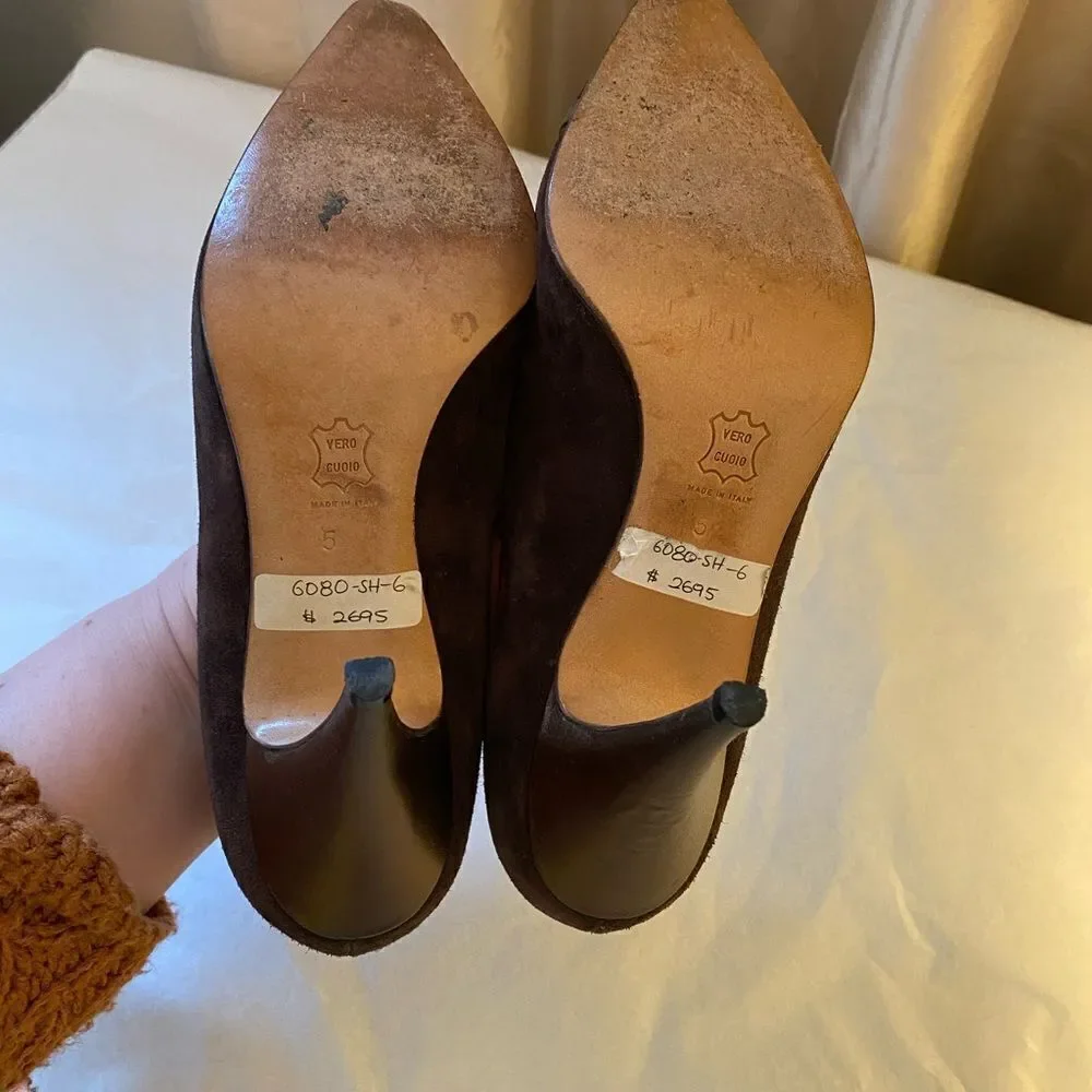 RARE Beltrami vintage cap toe chocolate suede pumps size 5 excellent condition